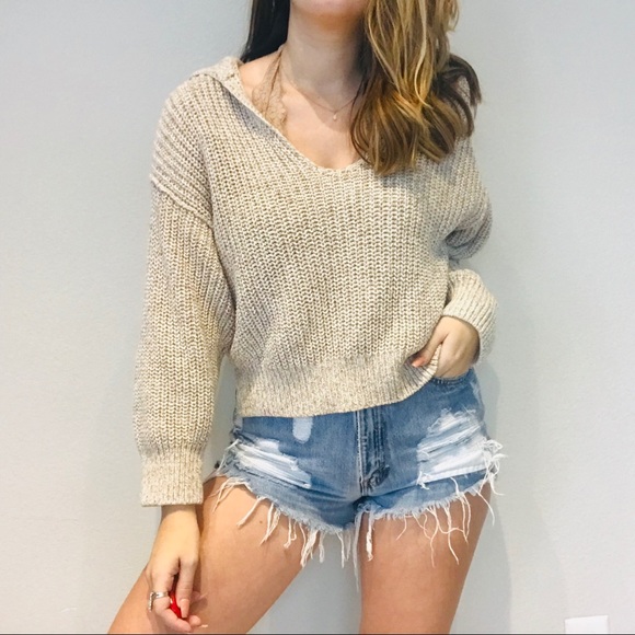 Cream Collar Crop Chunky Sweater | Poshmark